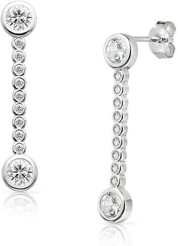 سوبيد سيلفر - اقراط مرصعة بدوائر من الفضة الاسترلينية مرصعة بحجر الزركونيا المكعب الشفاف للنساء والفتيات والمراهقين, معدن, مكعب زركونيا in Kuwait