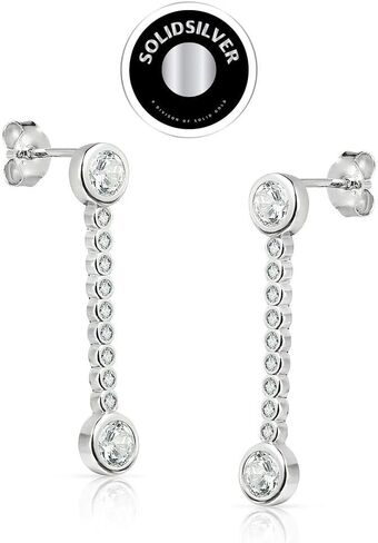 سوبيد سيلفر - اقراط مرصعة بدوائر من الفضة الاسترلينية مرصعة بحجر الزركونيا المكعب الشفاف للنساء والفتيات والمراهقين, معدن, مكعب زركونيا in Kuwait