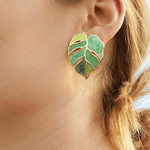Palm Leaf Earrings for Women Green Leaf Earrings Monstera Leaf Stud Earring Statement Earrings Leaves Plant Earrings Enamel Jewelry Gifts for Women Girls in Saudi Arabia