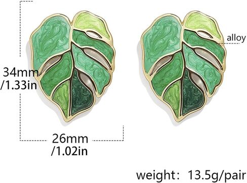 Palm Leaf Earrings for Women Green Leaf Earrings Monstera Leaf Stud Earring Statement Earrings Leaves Plant Earrings Enamel Jewelry Gifts for Women Girls in Saudi Arabia