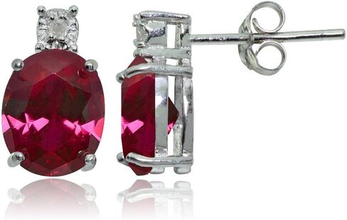 Sterling Silver Genuine or Created Gemstone Oval Drop Stud Earrings in Kuwait