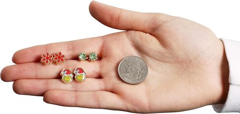 دكتور سوس اقراط للنساء من ذا جرينش، عبوة من 3 قطع - اقراط مرصعة باللون الاحمر والاخضر مع اقراط ذا جرينش - مجوهرات الكريسماس، معدن، متعددة الالوان in Kuwait