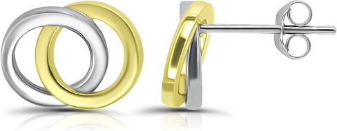 Hoops & Loops 925 Sterling Silver Double Interlocking Circles Dainty Polished Stud Earrings for Women and Teen Girls in Saudi Arabia