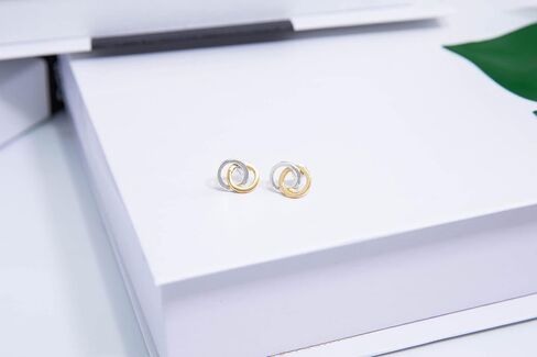 Hoops & Loops 925 Sterling Silver Double Interlocking Circles Dainty Polished Stud Earrings for Women and Teen Girls in Saudi Arabia
