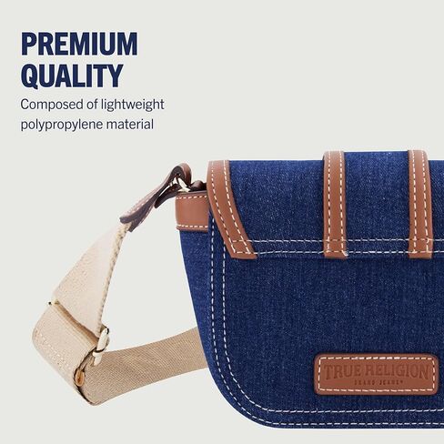 True Religon Women's Crossbody Bag, Denim Mini Flap Adjustable Shoulder Handbag with Horseshoe Logo, Dark Denim, Dark Denim in Kuwait