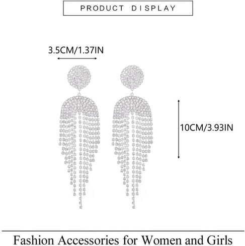 Jeairts Rhinestone Earrings Dangling Silver Clear Chandelier Earrings Crystal Tassel Prom Earrings Sparkly Party Wedding Jewelry for Women and Girls, Rhinestone, Rhinestone in Kuwait