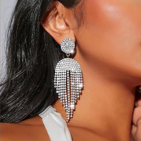 Jeairts Rhinestone Earrings Dangling Silver Clear Chandelier Earrings Crystal Tassel Prom Earrings Sparkly Party Wedding Jewelry for Women and Girls, Rhinestone, Rhinestone in Kuwait