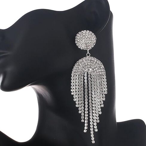 Jeairts Rhinestone Earrings Dangling Silver Clear Chandelier Earrings Crystal Tassel Prom Earrings Sparkly Party Wedding Jewelry for Women and Girls, Rhinestone, Rhinestone in Kuwait