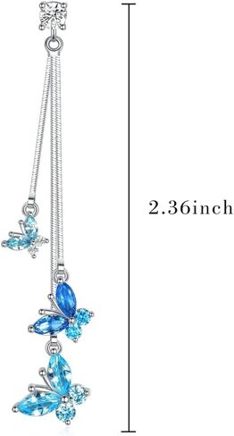 LOVE&CLOVER Butterfly Earrings for Women Girls Dangle Drop Earrings Silver 925 Hypoallergenic Blue in Saudi Arabia