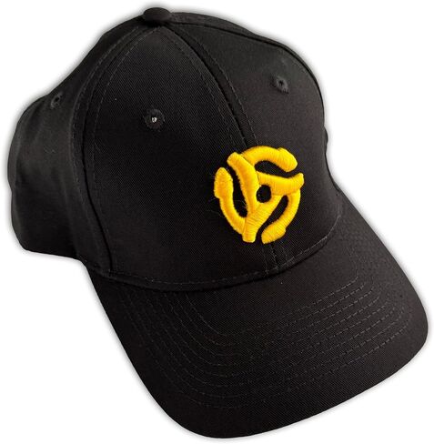 BTC Universe LLC 45 RPM Record Adapter Baseball Cap Black with Yellow 3D Puff Embroidery in Kuwait