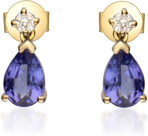 Gin & Grace 14K Yellow Gold Natural Diamond (I1,I2) Stud Earring for Women with Pear Cut Genuine Tanzanite in Saudi Arabia