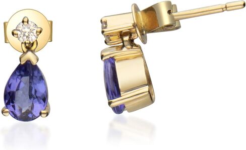 Gin & Grace 14K Yellow Gold Natural Diamond (I1,I2) Stud Earring for Women with Pear Cut Genuine Tanzanite in Saudi Arabia