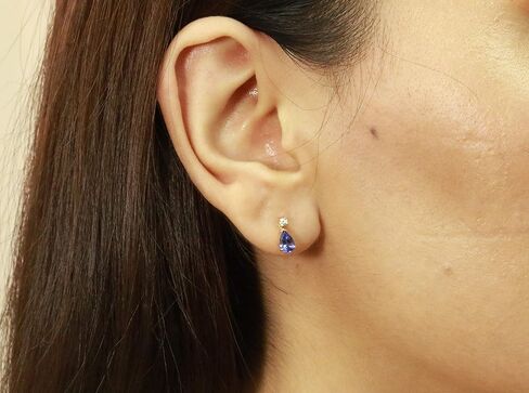 Gin & Grace 14K Yellow Gold Natural Diamond (I1,I2) Stud Earring for Women with Pear Cut Genuine Tanzanite in Saudi Arabia