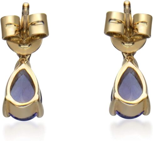 Gin & Grace 14K Yellow Gold Natural Diamond (I1,I2) Stud Earring for Women with Pear Cut Genuine Tanzanite in Saudi Arabia