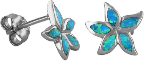 الجنيه الاسترليني الفضة الاصطناعية العقيق الأزرق Plumeria نجم البحر أقراط in Kuwait