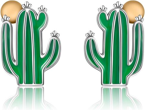 925 Sterling Silver Stud Earring Cactus/Mushroom/Frog/Ladybug/Sun and Moon Flower/Skull/Bear/Whale Earrings Sterling Silver Jewelry for Women in Saudi Arabia