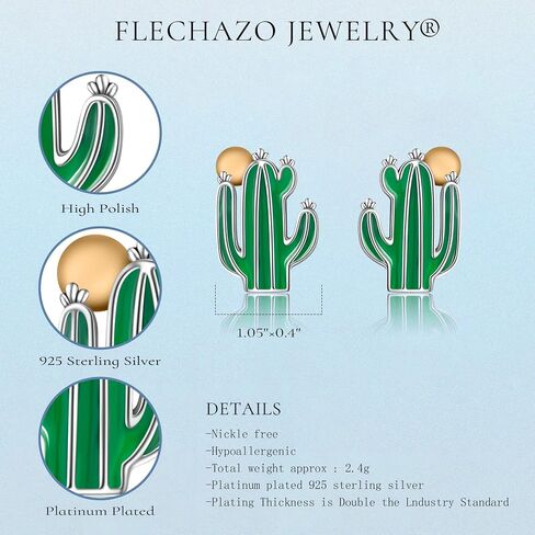 925 Sterling Silver Stud Earring Cactus/Mushroom/Frog/Ladybug/Sun and Moon Flower/Skull/Bear/Whale Earrings Sterling Silver Jewelry for Women in Saudi Arabia