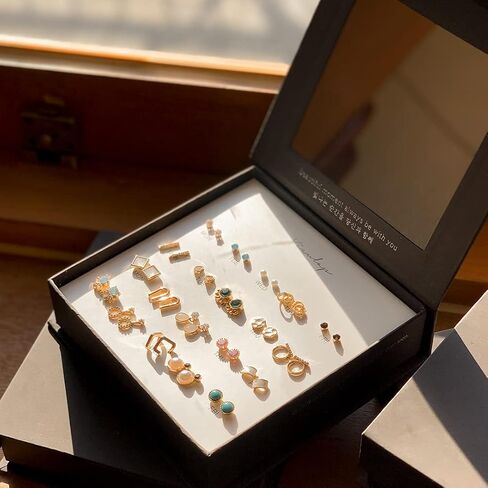 Viewlap Premium Earring For A Month Mirror Box 20pairs Stud Set Earrings for Women, Fashion Jewelry for Special Moments Christmas Valentines Mother's day Gift (+with gift box) in Saudi Arabia