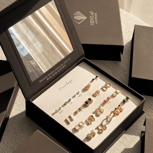 Viewlap Premium Earring For A Month Mirror Box 20pairs Stud Set Earrings for Women, Fashion Jewelry for Special Moments Christmas Valentines Mother's day Gift (+with gift box) in Saudi Arabia