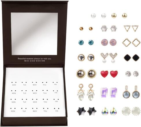 حلق مميز من Viewlap لمدة شهر، صندوق مرآة مكون من 20 زوجًا من الأقراط للنساء، مجوهرات عصرية للحظات خاصة وعيد الميلاد وعيد الحب وعيد الأم (+ مع صندوق هدايا) in Kuwait