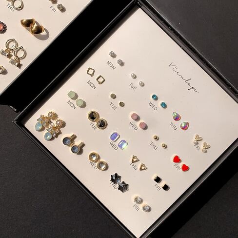 حلق مميز من Viewlap لمدة شهر، صندوق مرآة مكون من 20 زوجًا من الأقراط للنساء، مجوهرات عصرية للحظات خاصة وعيد الميلاد وعيد الحب وعيد الأم (+ مع صندوق هدايا) in Kuwait