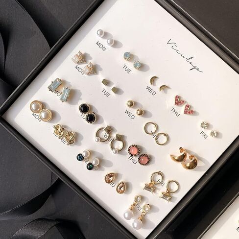 Viewlap Premium Earring For A Month Mirror Box 20pairs Stud Set Earrings for Women, Fashion Jewelry for Special Moments Christmas Valentines Mother's day Gift (+with gift box) in Saudi Arabia