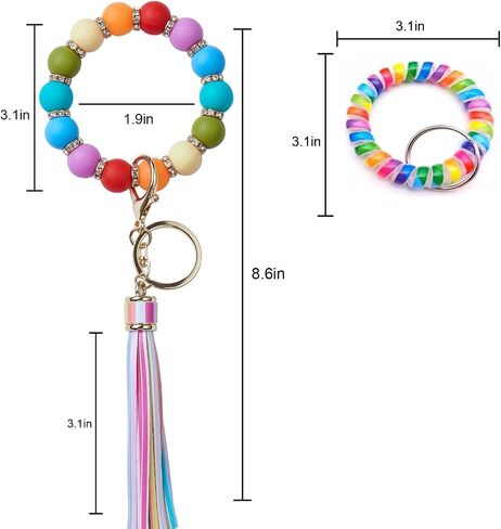 keychain lanyard for womens keychains for women bulk keychain accessories Key Ring with Leather Tassel Bracelet Car Keychain Wristlet Silicone Women Beaded Bangle Chain in Saudi Arabia