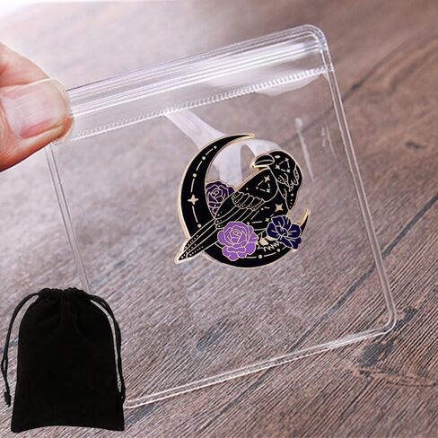 Ficsowy Crow Enamel Pin Gothic Style Celestial Symbols Moon & Rose Shaped Badge, Lapel Pin, Raven Moon Brooch for Women and Girls, Unisex Fashion Accessories in Saudi Arabia