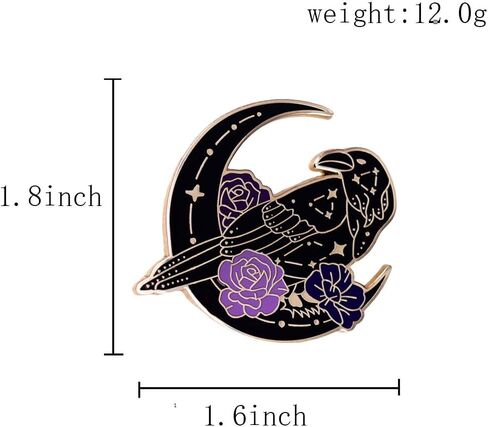 Ficsowy Crow Enamel Pin Gothic Style Celestial Symbols Moon & Rose Shaped Badge, Lapel Pin, Raven Moon Brooch for Women and Girls, Unisex Fashion Accessories in Saudi Arabia