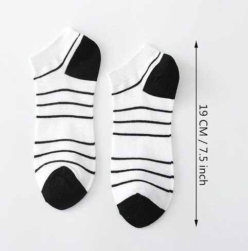 جوارب بطول الكاحل بنمط بقرة باللونين الاسود والابيض، جوارب قصيرة مخططة بنقشة مربعات غير ظاهرة للنساء والسيدات والفتيات، عبوة من 5 قطع in Kuwait