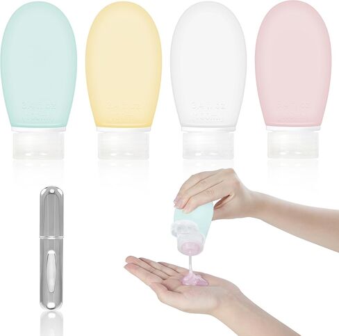 4 Pcs Travel Size Bottles for Toiletries, 3.4 oz Silicone Travel Containers for Toiletries With a Perfume Refillable Bottle, Larger Tsa Approved Toiletry Bottles in Saudi Arabia