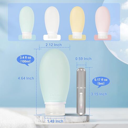 4 Pcs Travel Size Bottles for Toiletries, 3.4 oz Silicone Travel Containers for Toiletries With a Perfume Refillable Bottle, Larger Tsa Approved Toiletry Bottles in Saudi Arabia