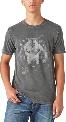 Lucky Brand Men's Idaho Wolf Graphic Tee, Jet Black, Large in Saudi Arabia