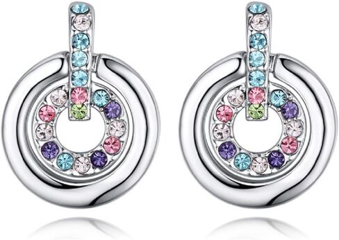 Crystalline Azuria Crystals Round Circle Stud Earrings 18K White Earring Rose Gold Plated Earrings for Women in Kuwait