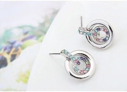 Crystalline Azuria Crystals Round Circle Stud Earrings 18K White Earring Rose Gold Plated Earrings for Women in Kuwait