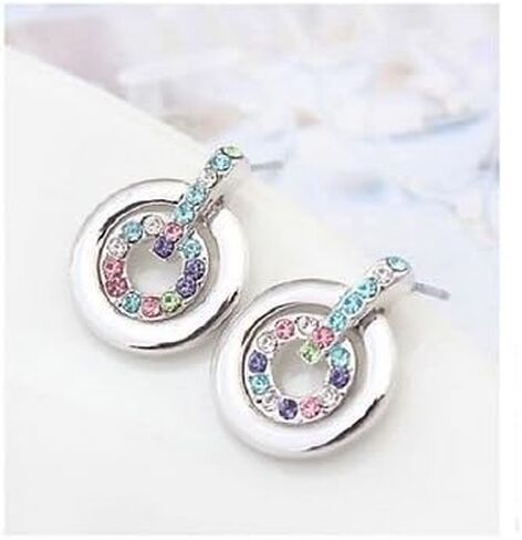 Crystalline Azuria Crystals Round Circle Stud Earrings 18K White Earring Rose Gold Plated Earrings for Women in Kuwait