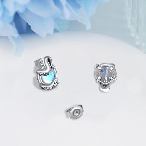 الأخطبوط أقراط 925 فضة اللامسة أقراط Moonstone أقراط البحر الحيوان وأقراط مجوهرات المحيط تحت عنوان هدايا للنساء in Saudi Arabia