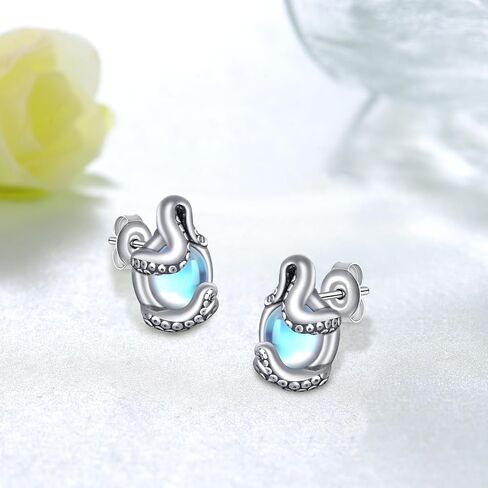 الأخطبوط أقراط 925 فضة اللامسة أقراط Moonstone أقراط البحر الحيوان وأقراط مجوهرات المحيط تحت عنوان هدايا للنساء in Saudi Arabia