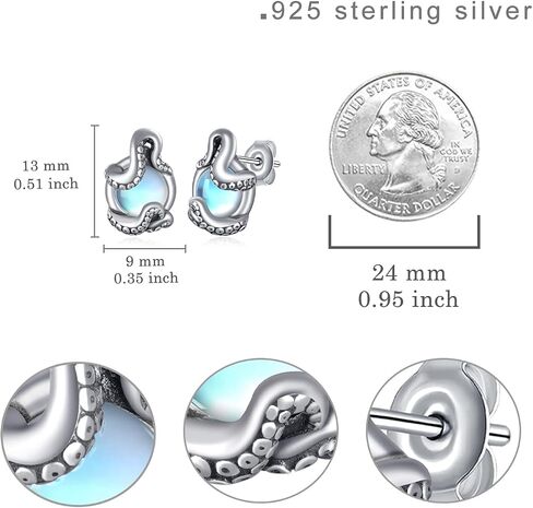 الأخطبوط أقراط 925 فضة اللامسة أقراط Moonstone أقراط البحر الحيوان وأقراط مجوهرات المحيط تحت عنوان هدايا للنساء in Saudi Arabia