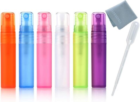 Elfenstal- 24pcs 5ml 1/6OZ Atomizer Empty Matte Plastic bottle Spray Refillable Fragrance Perfume Scent Sample Bottle Clean Cloth for Travel Party Makeup Tool free 3ml Pipette in Kuwait