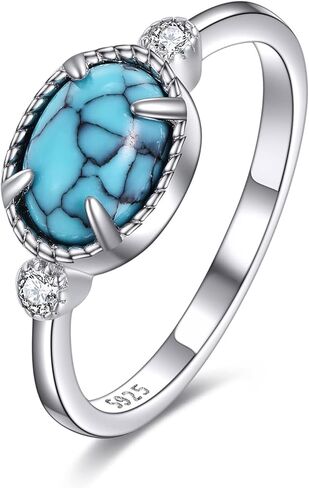 خواتم فيروزية للنساء من الفضة الإسترلينية، خواتم بوهو الغربية الفيروزية الحقيقية هدية مجوهرات للأم والزوجة والجدة in Kuwait