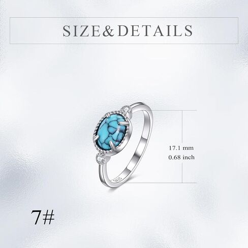 خواتم فيروزية للنساء من الفضة الإسترلينية، خواتم بوهو الغربية الفيروزية الحقيقية هدية مجوهرات للأم والزوجة والجدة in Kuwait