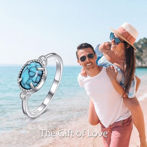 خواتم فيروزية للنساء من الفضة الإسترلينية، خواتم بوهو الغربية الفيروزية الحقيقية هدية مجوهرات للأم والزوجة والجدة in Kuwait