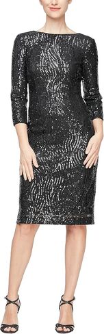 S.L. Fashions Women's 3/4 Sleeve Sequined Stretch Sheath Dress (Petite & Regular) in Saudi Arabia