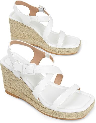 صنادل إسفين من Arromic للنساء، صنادل Espadrille ذات نعل سميك، أحذية بكعب عريض مفتوح من الأمام، كاجوال مريح للصيف والشاطئ للنساء المتأنقة in Kuwait