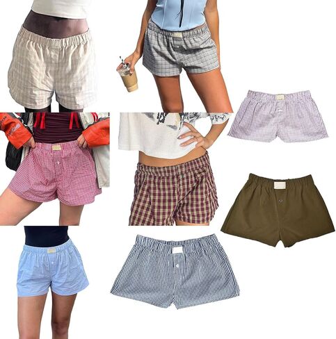 شورت بيجامة للنساء من واي 2 كيه بخصر منخفض وشورت للنوم بوكسر كاروهات للنوم وشورت نوم قصير قصير للاسترخاء in Kuwait