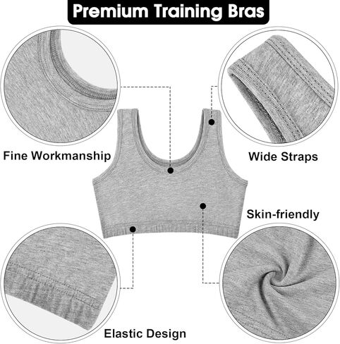 مجموعة من 12 حمالة صدر قطنية للفتيات من بوروكا، حمالة صدر للتدريب كامي للفتيات، حمالة صدر رياضية للفتيات الصغيرات in Kuwait