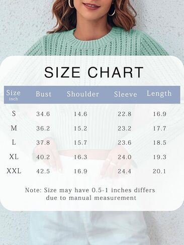 سترة نسائية Langwyqu برقبة دائرية وأكمام طويلة ومتماسكة من Pointelle بلوفر ناعم عتيق قطع علوية قصيرة in Kuwait