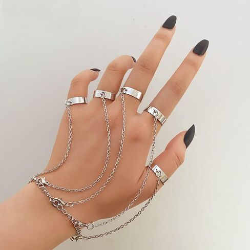 Punk Adjustable Chain Finger Rings Bracelet Tassel Bracelet with Finger Ring Finger Claws for Men Women in Saudi Arabia