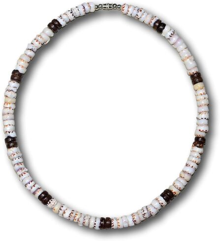 قلادة من صدفة بوكا الأصلية للبالغين من الجنسين من Native Treasure من الفلبين، وقذائف كونوس بوكا المرقطة وخرز جوز الهند البني in Kuwait
